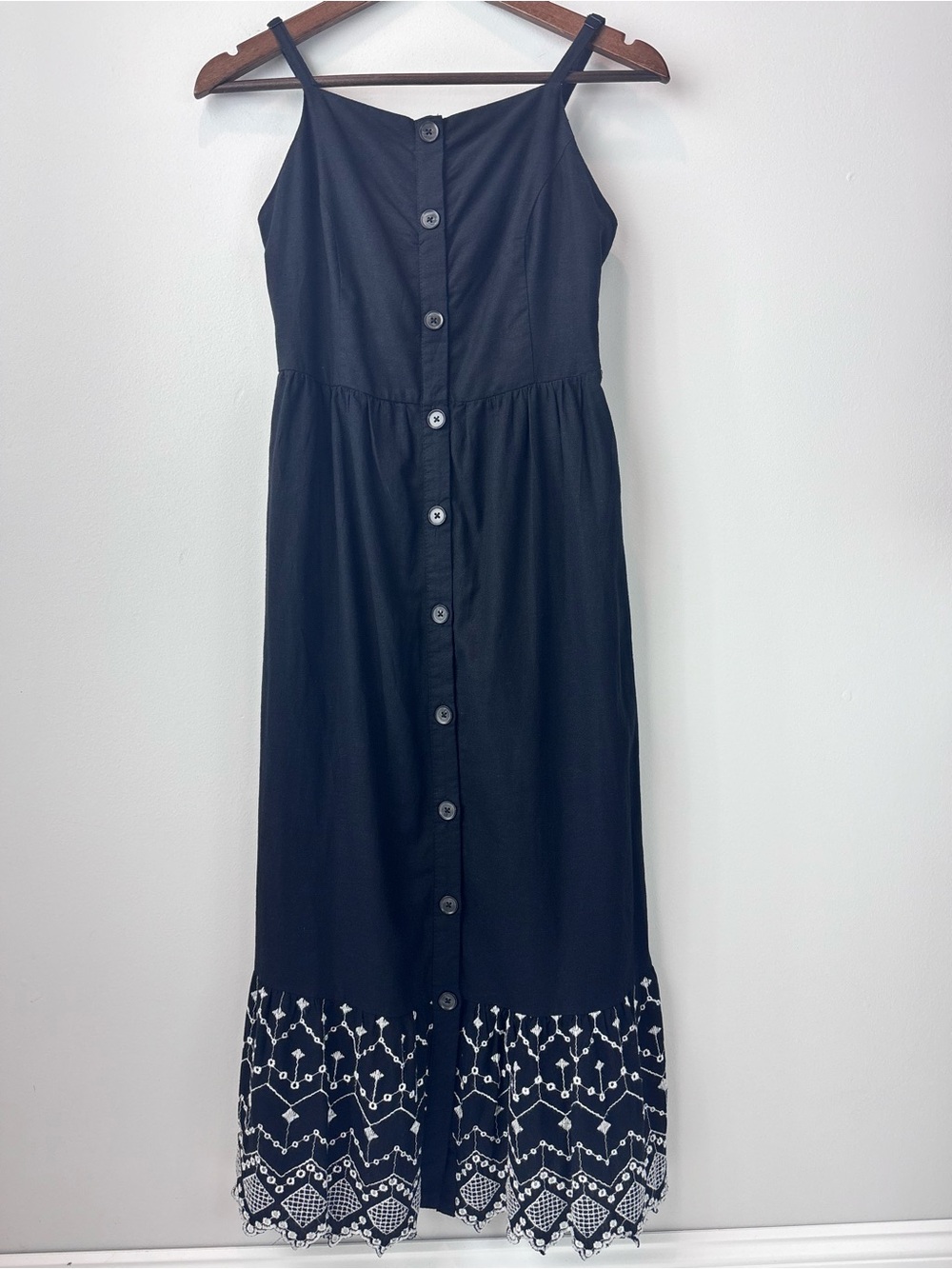 Old Navy Navy Embroidered Button Front Midi Dress Size S